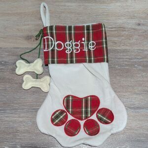 NEW Plaid Doggie Christmas Stocking with Paw Print